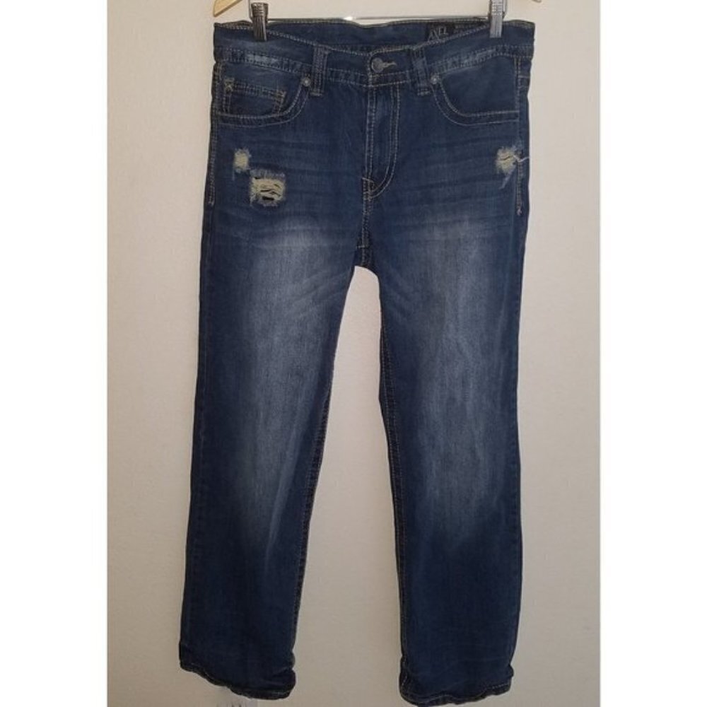 TK Axel Men's Distressed Jeans Blue Denim Relaxed Straight W34 L32 (run shorter)